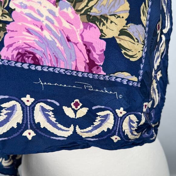 Vintage Jeannene Booher Silk Floral PrintShawl Wrap Neck Scarf Blue Purple - Picture 5 of 5